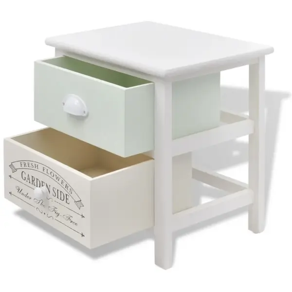 Prantsuse maamaja stiilis valged puidust öökapid, 2 sahtliga, 2 tk, 38 x 28 x 38 cm – 4