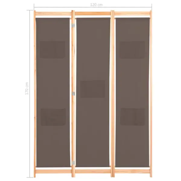 3-paneeliline pruun kangast sirm kuusepuidust raamiga, 5 taskuga, 120 x 170 x 4 cm – 8