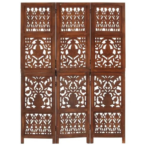 3-paneeliline pruun käsitsi nikerdatud sirm, mangopuit ja MDF, 120 x 165 cm – 6