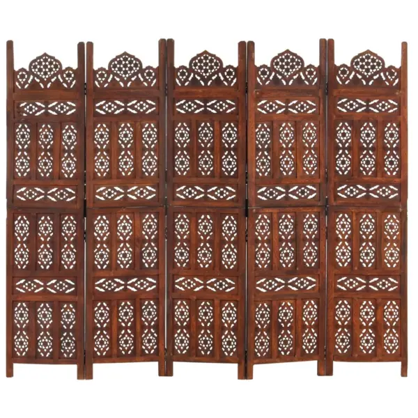 5-paneeliga käsitsi nikerdatud pruun sirm, mangopuit ja MDF, 200 x 165 cm – 6