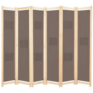6 paneeliga pruun kangasirm taskutega, kuusepuidust raam, 240 x 170 cm
