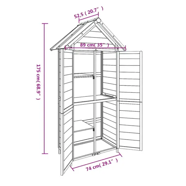 Pruun aia tööriistakuur veekindla katusega, männipuit, 89 x 52,5 x 175 cm – 8