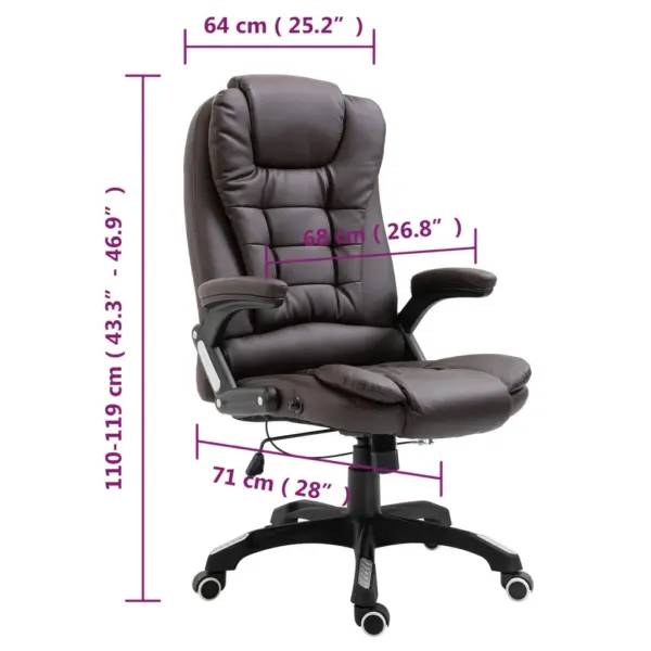 Pruun ergonoomiline kontoritool reguleeritava kõrguse ja seljatoega, kunstnahk - 9