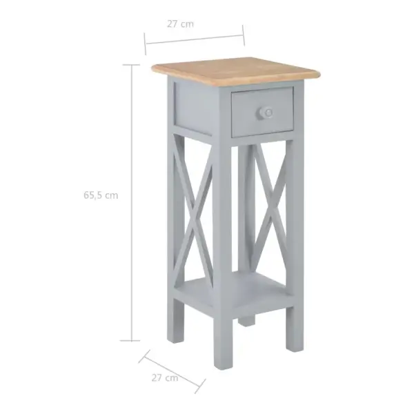 Kitsas külglaud sahtliga, pruun-hall männipuit ja MDF, 27 x 27 x 65,5 cm – 8