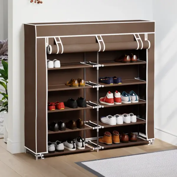 Kangast kingakapp kattega, 10 riiulit, pruun, 115 x 28 x 110 cm – 3