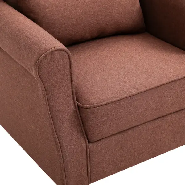 Pruun kangast tugitool alaseljapadjaga, puidust raamiga ja tammepuidust jalgadel, 68 x 73 x 101 cm – 6