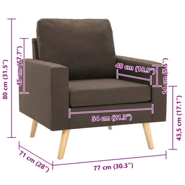 Pruun kangast tugitool puitraami ja patjadega, 77 x 71 x 80 cm – 7