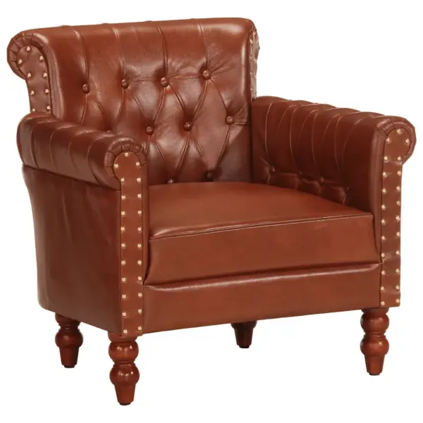 Pruun ehtsast kitsenahast tugitool mangopuidust jalgadega, 77 x 63 x 76 cm – 2