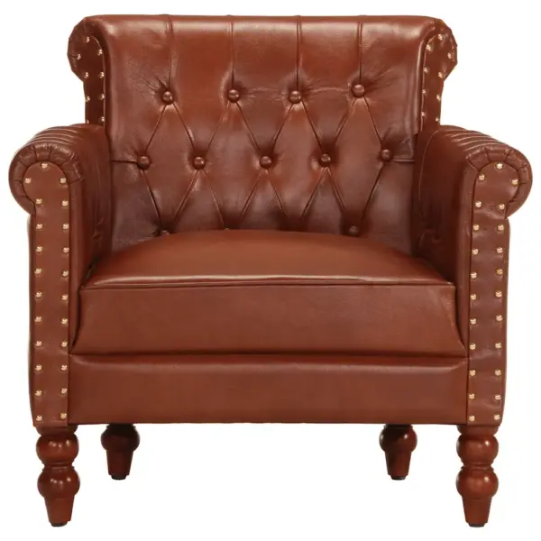 Pruun ehtsast kitsenahast tugitool mangopuidust jalgadega, 77 x 63 x 76 cm – 3