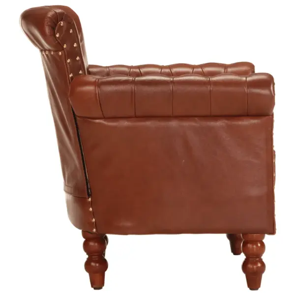 Pruun ehtsast kitsenahast tugitool mangopuidust jalgadega, 77 x 63 x 76 cm – 4