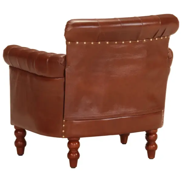 Pruun ehtsast kitsenahast tugitool mangopuidust jalgadega, 77 x 63 x 76 cm – 5
