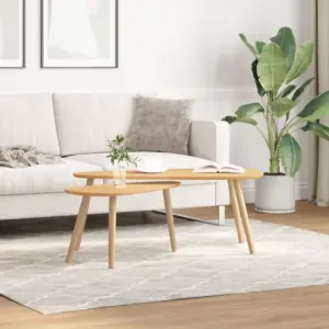 Skandinaavia stiilis kohvilaudade komplekt, 2 tk, männipuidust jalgade ja MDFist lauaplaatidega, pruun