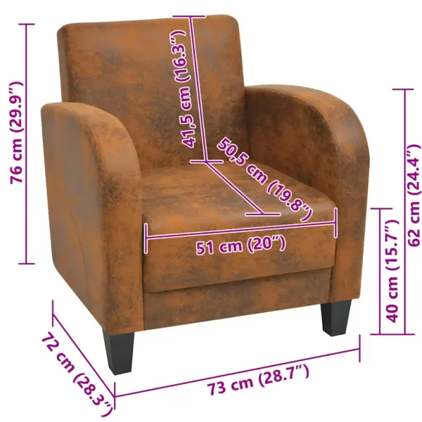 Retrostiilis pruun kunstnahast tugitool, puitraamiga, 73 x 72 x 76 cm – 5