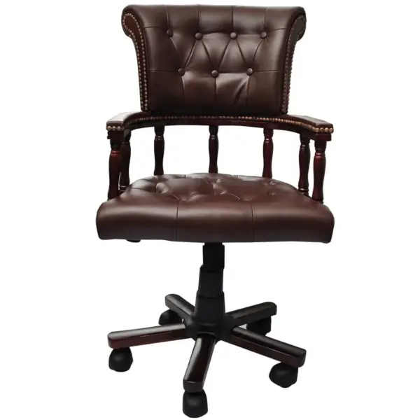 Pöörlev pruun kontoritool nahaseguga polstriga, täispuidust raamiga, 62 x 50 x (96–104) cm – 2