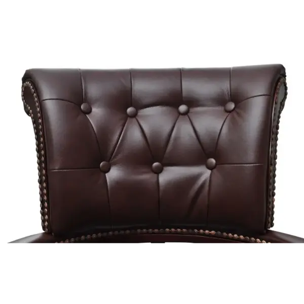 Pöörlev pruun kontoritool nahaseguga polstriga, täispuidust raamiga, 62 x 50 x (96–104) cm – 3