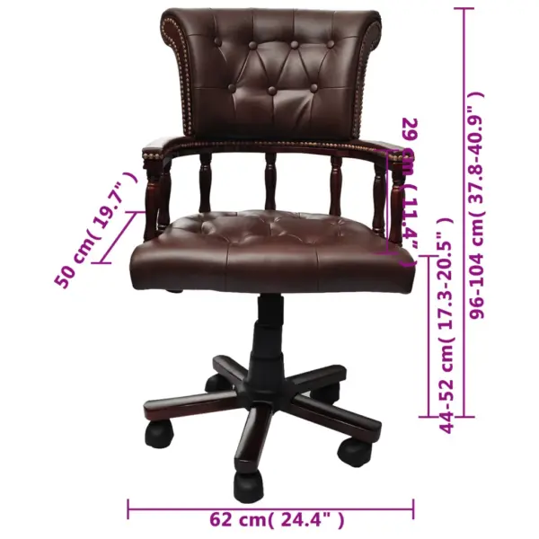 Pöörlev pruun kontoritool nahaseguga polstriga, täispuidust raamiga, 62 x 50 x (96–104) cm – 6