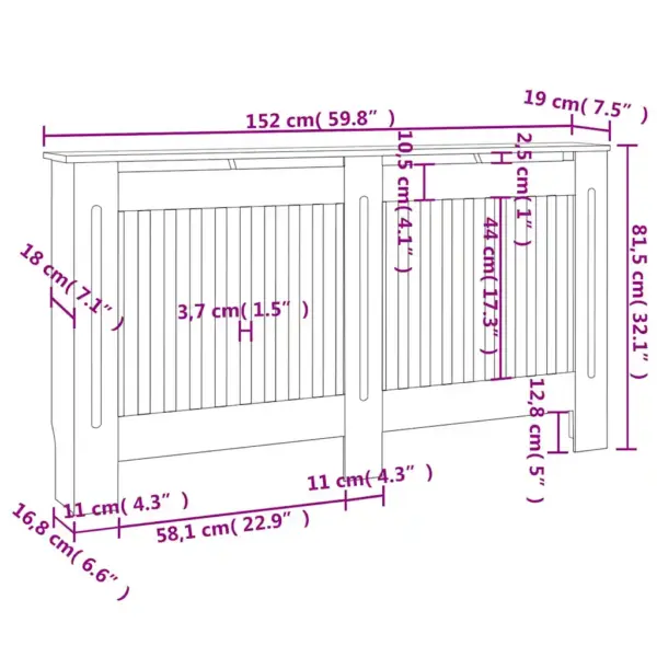 Radiaatorikate vertikaalsete liistudega, pruun tehispuit, 152 x 19 x 81,5 cm – 9