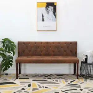 Retrostiilis seljatoega pink, pruun kunstseemisnahk, 148,5 cm