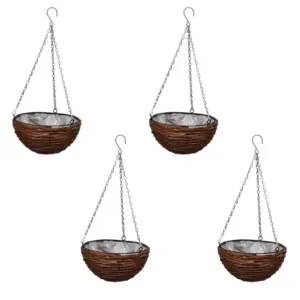 Ümmargused rippuvad pajust lillekorvid plastiksisekattega, pruun, 25 x 13 cm, 4 tk