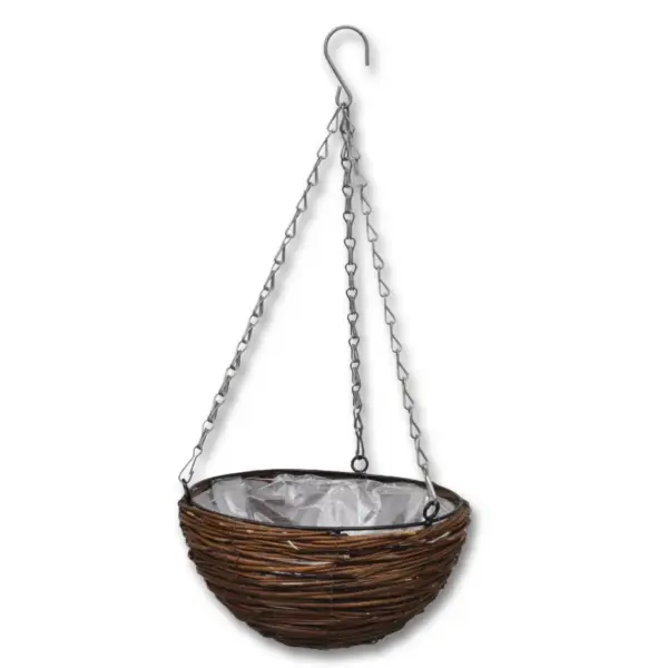Ümmargused rippuvad pajust lillekorvid plastiksisekattega, pruun, 25 x 13 cm, 4 tk – 2