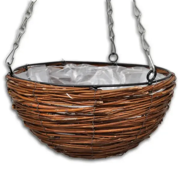 Ümmargused rippuvad pajust lillekorvid plastiksisekattega, pruun, 25 x 13 cm, 4 tk – 3