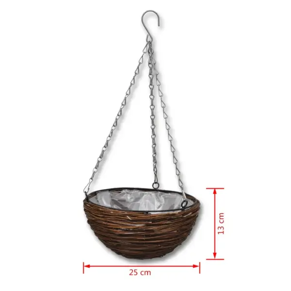 Ümmargused rippuvad pajust lillekorvid plastiksisekattega, pruun, 25 x 13 cm, 4 tk – 6
