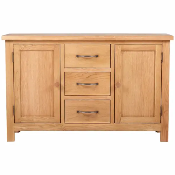 Pruun tammepuidust puhvetkapp 3 sahtli ja 2 uksega, 110 x 33,5 x 70 cm – 2