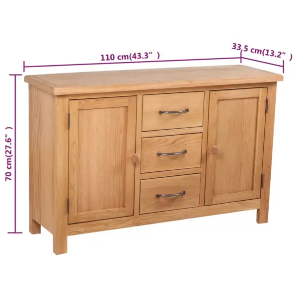 Pruun tammepuidust puhvetkapp 3 sahtli ja 2 uksega, 110 x 33,5 x 70 cm – 7