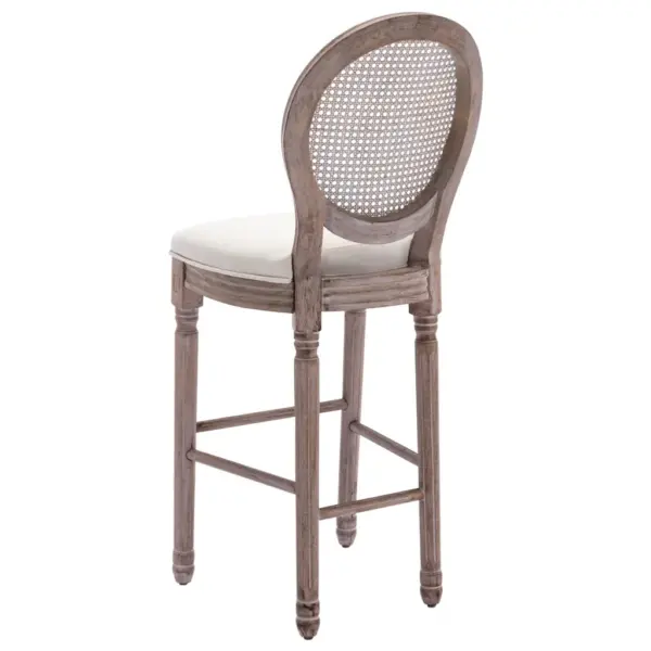 Klassikalised puidust baaritoolid linase kattega, kreemjasvalge, rotangseljatoega, 2 tk, 48 x 52 x 123 cm – 5