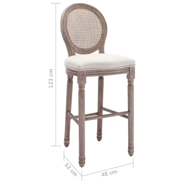 Klassikalised puidust baaritoolid linase kattega, kreemjasvalge, rotangseljatoega, 2 tk, 48 x 52 x 123 cm – 8
