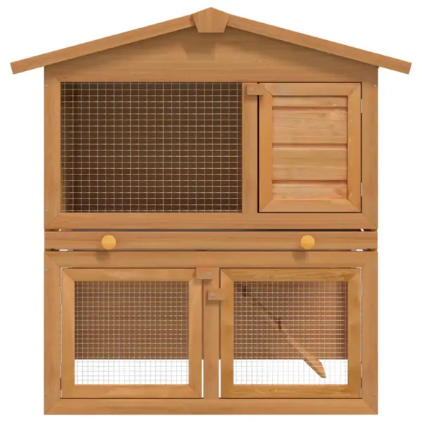 Puidust kahekorruseline õueküülikupuur 3 uksega, pruun, 94 x 60 x 98 cm – 2