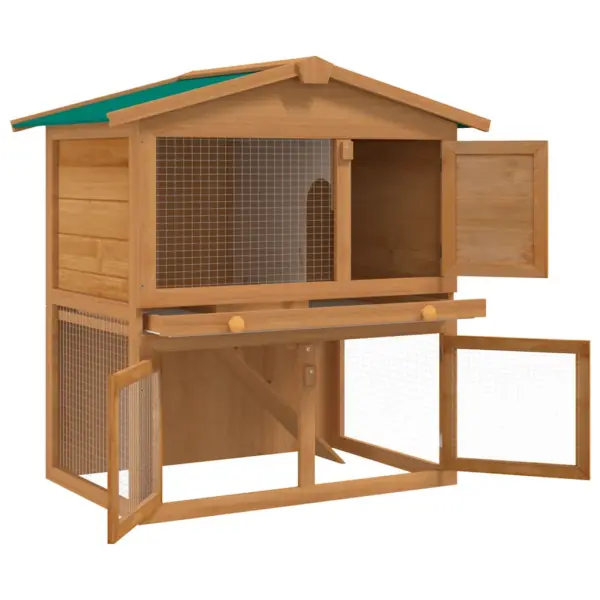 Puidust kahekorruseline õueküülikupuur 3 uksega, pruun, 94 x 60 x 98 cm – 3