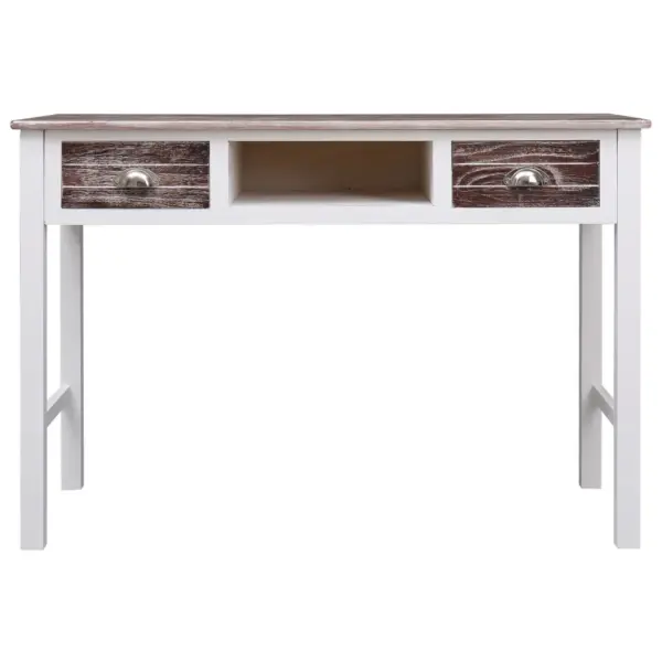 Puidust kirjutuslaud kahe sahtli ja avatud sektsiooniga, pruun-valge, paulownia- ja paplipuit, 110 x 45 x 76 cm – 3