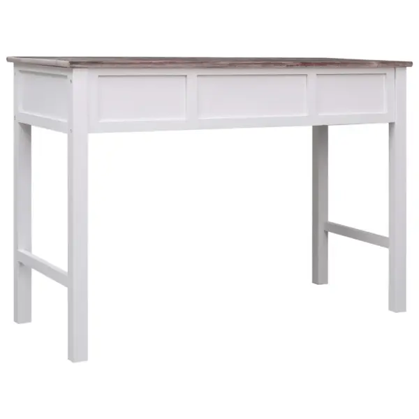 Puidust kirjutuslaud kahe sahtli ja avatud sektsiooniga, pruun-valge, paulownia- ja paplipuit, 110 x 45 x 76 cm – 4