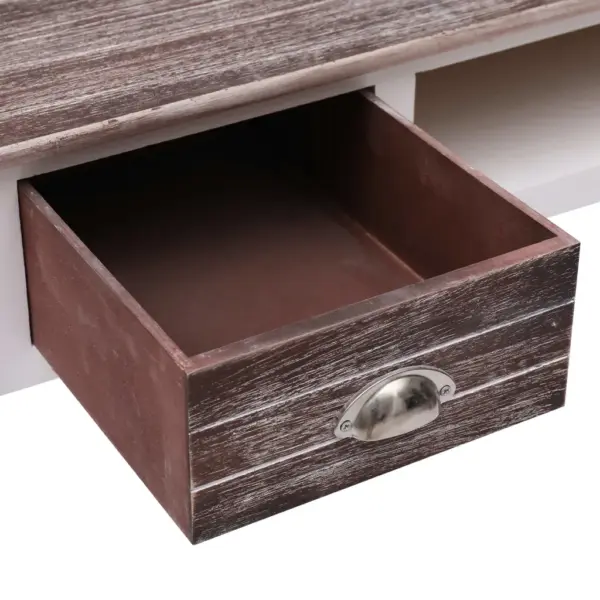 Puidust kirjutuslaud kahe sahtli ja avatud sektsiooniga, pruun-valge, paulownia- ja paplipuit, 110 x 45 x 76 cm – 5