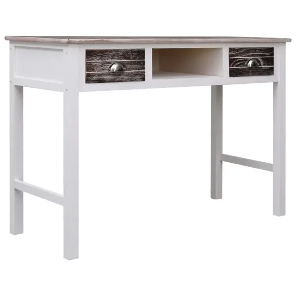 Puidust kirjutuslaud kahe sahtli ja avatud sektsiooniga, pruun-valge, paulownia- ja paplipuit, 110 x 45 x 76 cm – 7