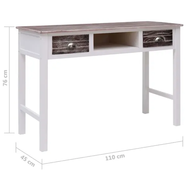 Puidust kirjutuslaud kahe sahtli ja avatud sektsiooniga, pruun-valge, paulownia- ja paplipuit, 110 x 45 x 76 cm – 8