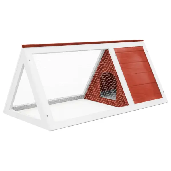 Puidust küülikuaedik raudvõrguga, punane ja valge, 98 x 50 x 41 cm – 3