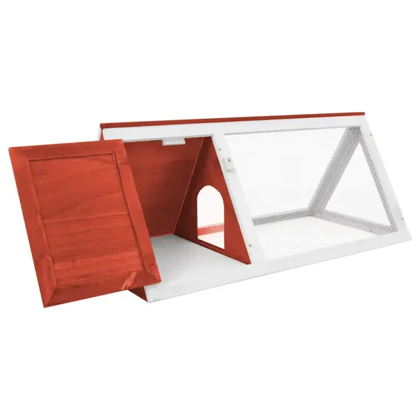 Puidust küülikuaedik raudvõrguga, punane ja valge, 98 x 50 x 41 cm – 4