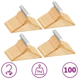 Libisemiskindlad puidust riidepuud pükstelatiga, 100 tk, helepruun lehtpuit, 44,5 cm