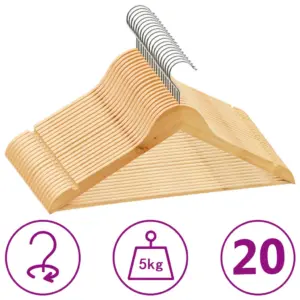 Libisemiskindlad lehtpuidust riidepuud 20 tk, helepruun, 44,5 cm
