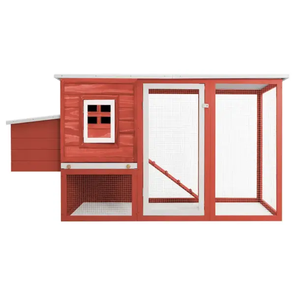 Õues kasutatav puidust kanakuut munapuuriga, punane ja valge, 202 x 75 x 98 cm – 2