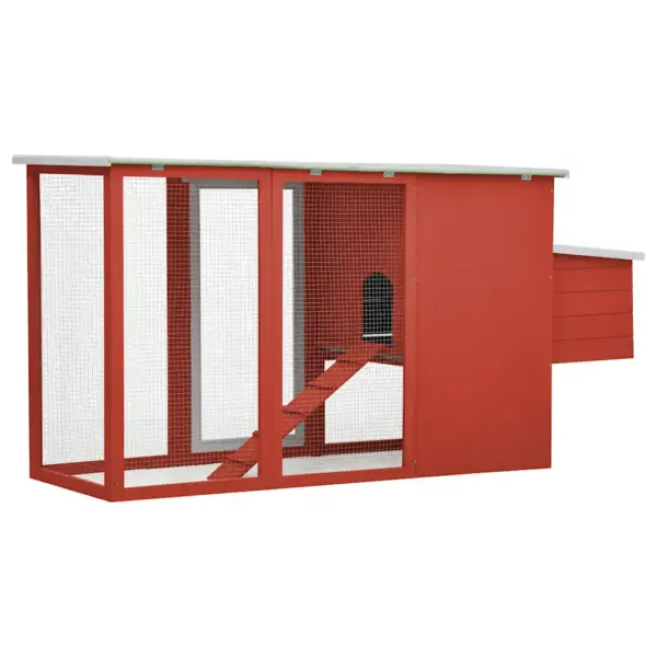 Õues kasutatav puidust kanakuut munapuuriga, punane ja valge, 202 x 75 x 98 cm – 4