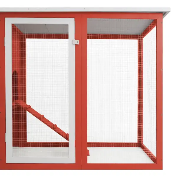 Õues kasutatav puidust kanakuut munapuuriga, punane ja valge, 202 x 75 x 98 cm – 5