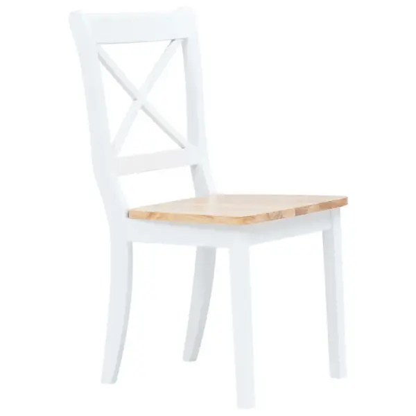 Puidust söögitoolid 2 tk, valge ja naturaalne kautšukipuit, 45,5 x 52 x 90 cm – 2