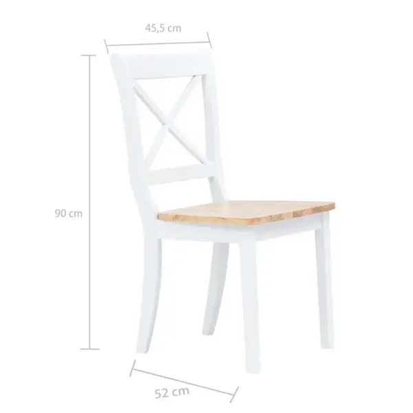 Puidust söögitoolid 2 tk, valge ja naturaalne kautšukipuit, 45,5 x 52 x 90 cm – 7