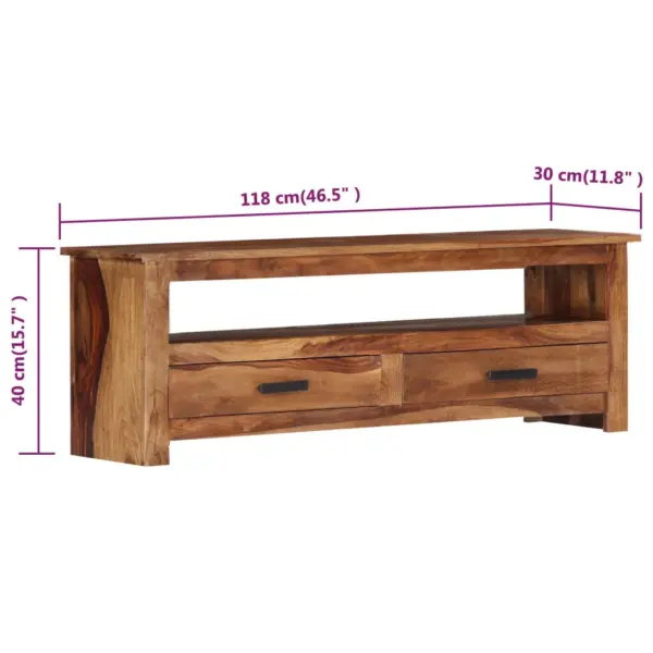 Puidust telerikapp kahe sahtliga, pruun, 118 x 30 x 40 cm – 7