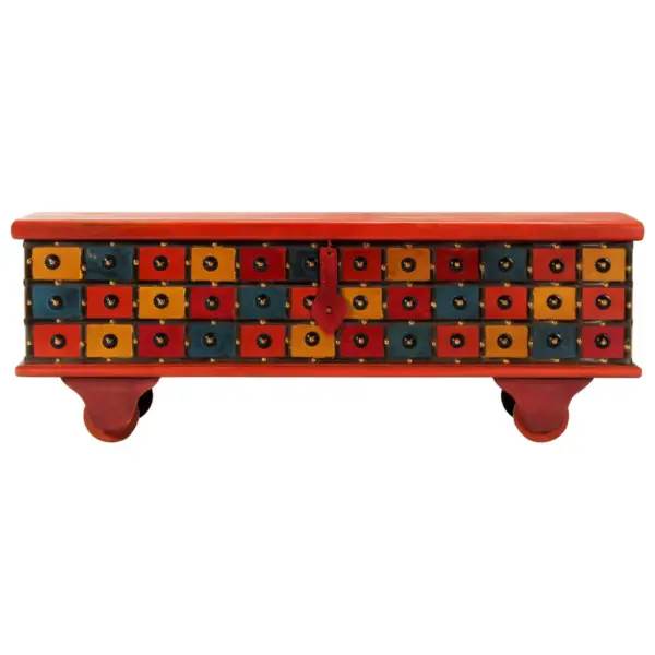 Punane akaatsiapuidust hoiukirst klassikalise mustriga, 110 x 40 x 40 cm – 4