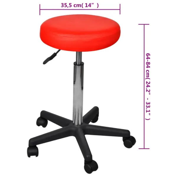 Reguleeritavad kontoritaburetid ratastel, 2 tk, punane kunstnahk, 35,5 x 64–84 cm – 5