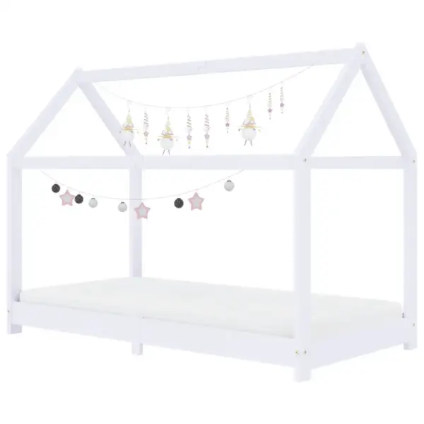 Puumajastiilis lastevoodi raam liistpõhjaga, valge männipuit, 70 x 140 cm – 3